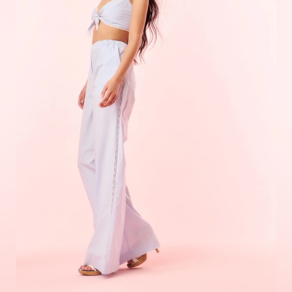 NWT LoveShack Fancy Helia Cotton Pinstripe Wide-Leg Pant